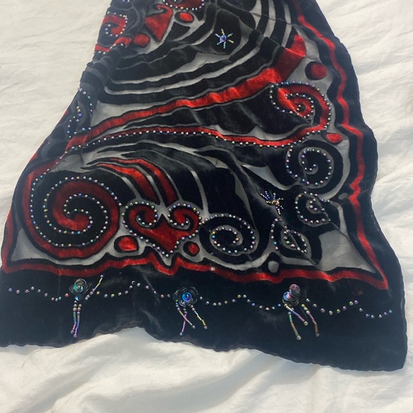 Vintage Scarf Stunning Women’s Velvet & Sheer Beaded Scarf - Picture 1 of 7